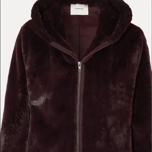 Vince faux fur crop hoodie zip jacket size small in eggplant color ( brown hue).